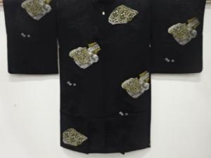 大正ロマン　漆　花更紗模様織出し　一ツ紋長羽織